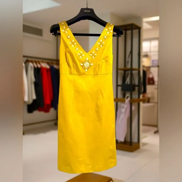 Boden NWT Size 2  Beautiful Yellow Sleeveless Dress with Floral Beaded Neckline - Picture 12 of 12